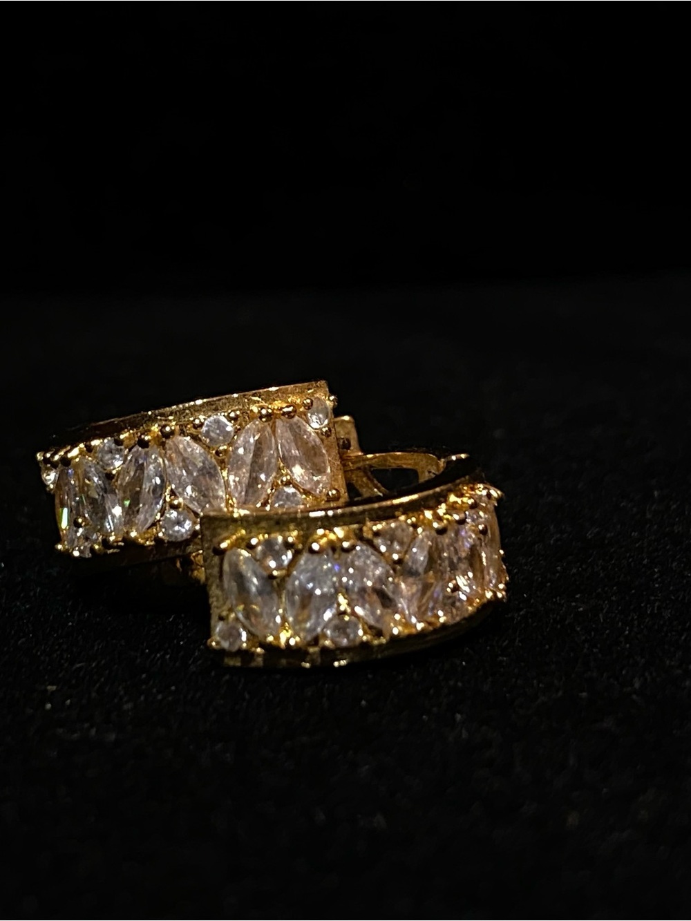 Gold-Plated Stainless Steel Wide-Band Double Marquise Crystal Huggie Earrings